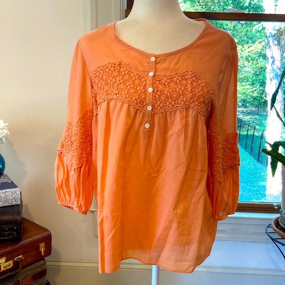 Sundance Orange Blouse with Lace Accents - Picture 1 of 7